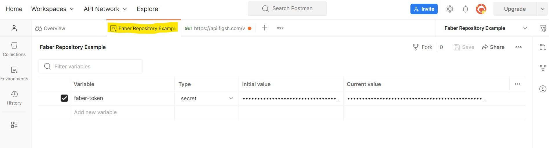 postman example image - save token as variable